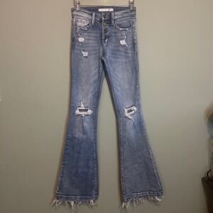 Altar'd State Womens Denim Cowgirl Distressed Flare Bootcut Jeans Blue Size 0